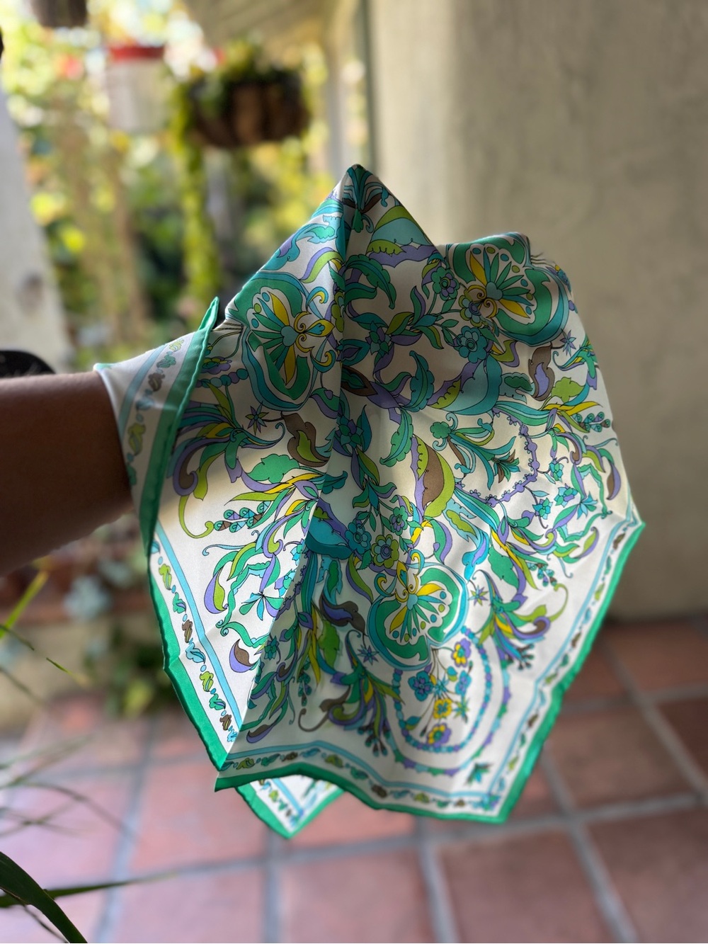 Floral Paisley Square Scarf in Green & Teal